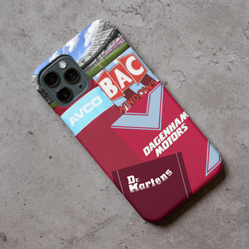 WH London Claret & Blue Retro Shirt Collage Protective Premium Hard Rubber Silicone Phone Case Cover